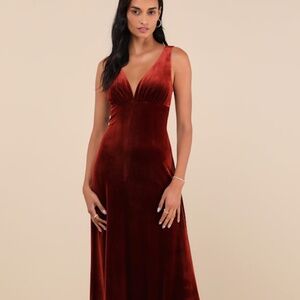 Lulus Decadent Evening Rust Orange Velvet Sleeveless Maxi Dress - Size L